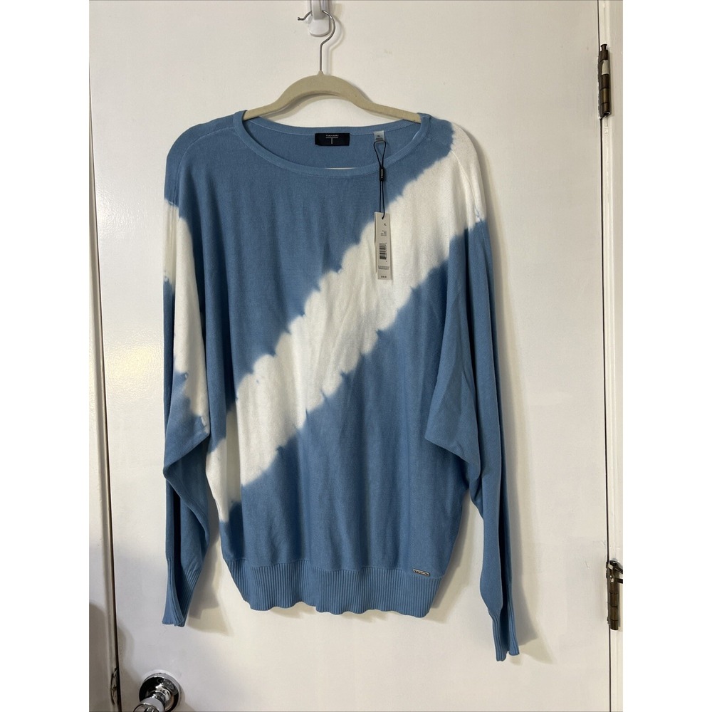 Tahari Sweater Top Blouse Womens Sz X Large Knit Tie-Dye Blue White New $68